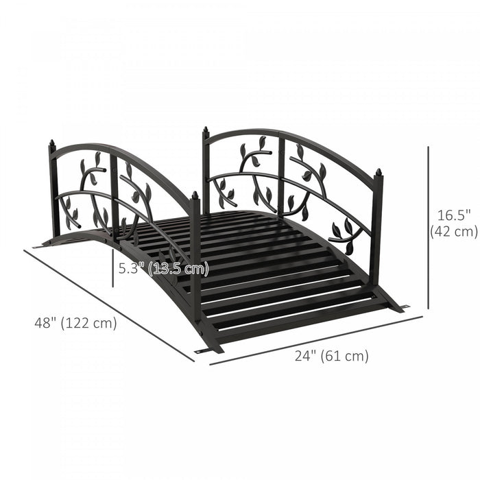 Outsunny 4' Pont De Jardin Arque En Metal Avec Rails, Pont D'etang, Noir