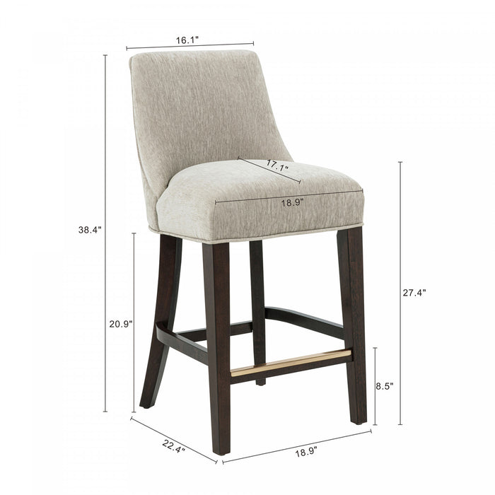 Tabouret de comptoir moderne en bois avec chenille Beever, taupe - Lot de 3