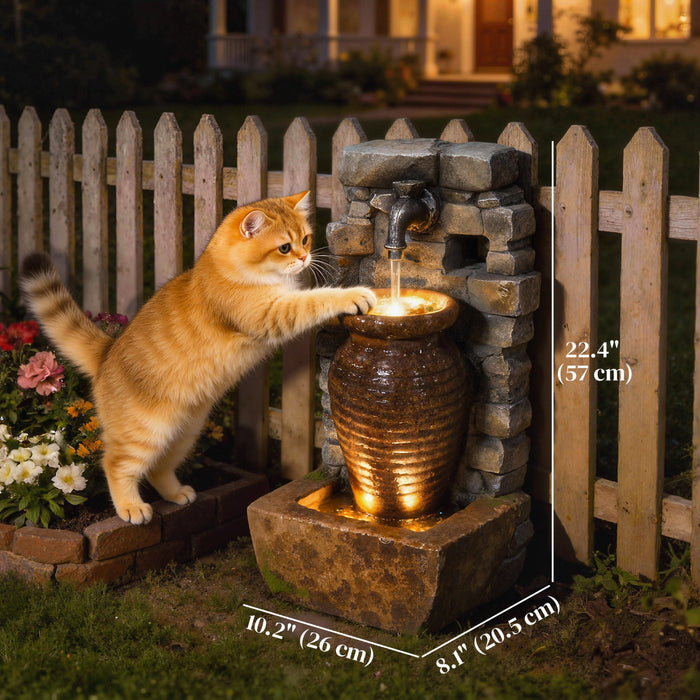 Outsunny Fontaine d'exterieur avec lumieres LED, style rustique