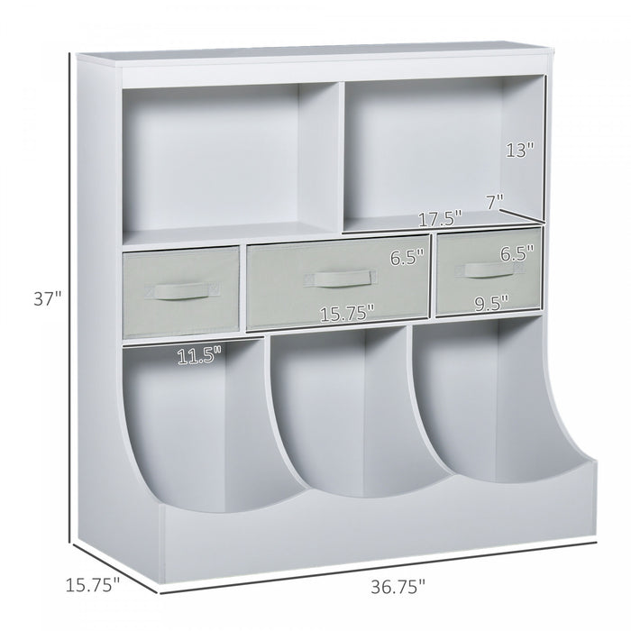 Homcom Meuble Rangement Jouet Etagere Pour Jouets Enfants Organisateur Jouet 5 Compartiments 3 Tiroirs Pour Chambre D'enfant Salle De Jeux Salon Gris
