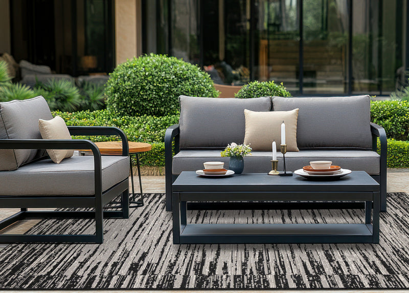 Tapis d'exterieur Jackson noir et gris vieilli, 5'3\" x 7'7\"