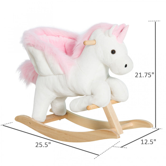 Qaba Cheval A Bascule Peluche Licorne Enfant Cheval A Bascule Doux Et Chaud Avec Chante Chanson Rose