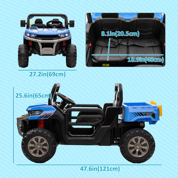 Aosom Voiture 12v Electrique Avec Seau, Voiture Biplaces Pour Enfants, Bleu