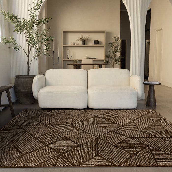 Tapis Covington brun taupe a rayures geometriques, 5'3\" x 7'7\"