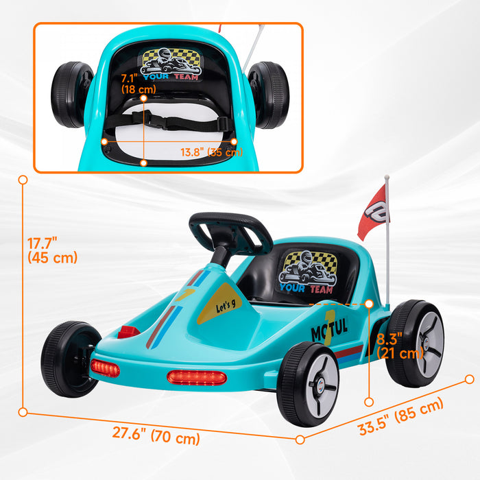 Qaba Kart Pour Enfants, Voiture Electrique Alimentee Par Batterie 6 V Avec Musique, Lumiere, Klaxon, Pour Tout-petits Garcons Et Filles De 3 A 5 Ans, Bleu