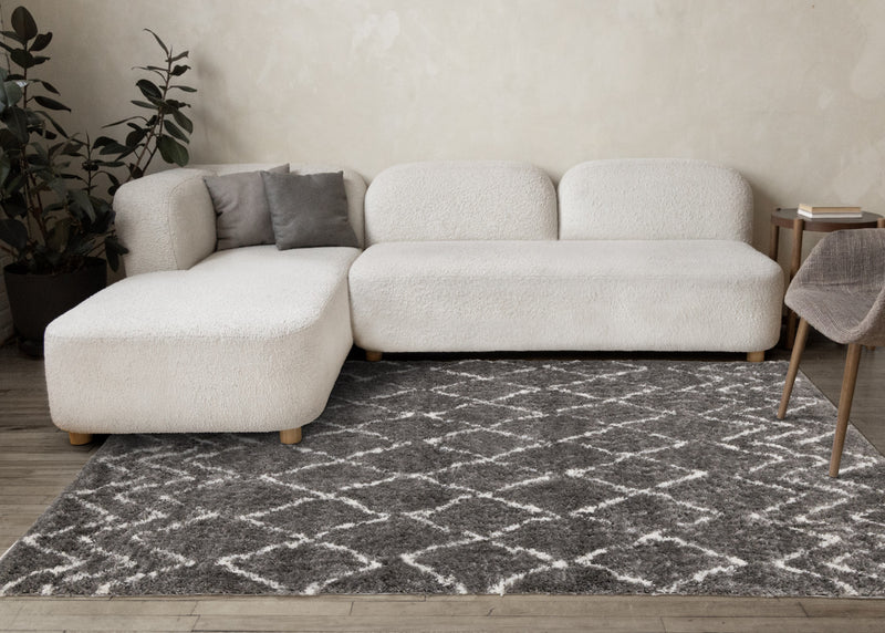 Tapis Taylor a poils longs diamants rustiques creme gris, 7'10\" x 10'6\"
