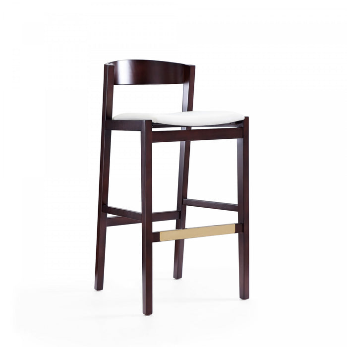 Tabouret de bar en bois rembourre ivoire style Klismos mi-siecle moderne - Lot de 2