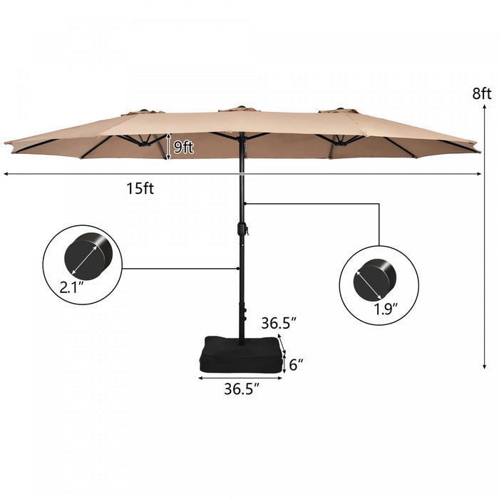 Costway Parasol double face de 15 pieds pour patio, parasol de marche exterieur, beige