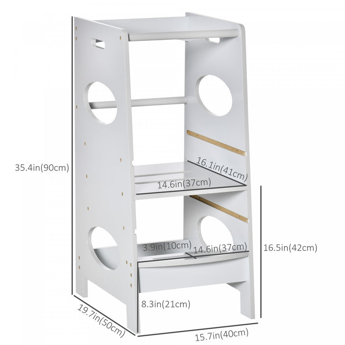 Homcom Marchepied Enfant Tabouret De Cuisine Pour Tout-petits Avec Plate-forme Debout Reglable Pour Comptoir De Cuisine Pour Enfants Gris
