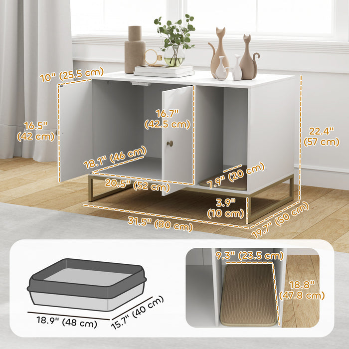 Enclos pour Litiere de Chat avec Pieds Hauts, Tapis de Litiere, Blanc