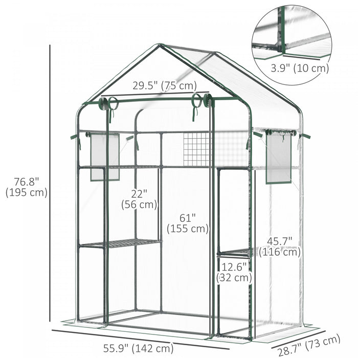 Outsunny Mini Serre, Serre De Plain-pied Avec 4 Etageres, Porte Enroulable