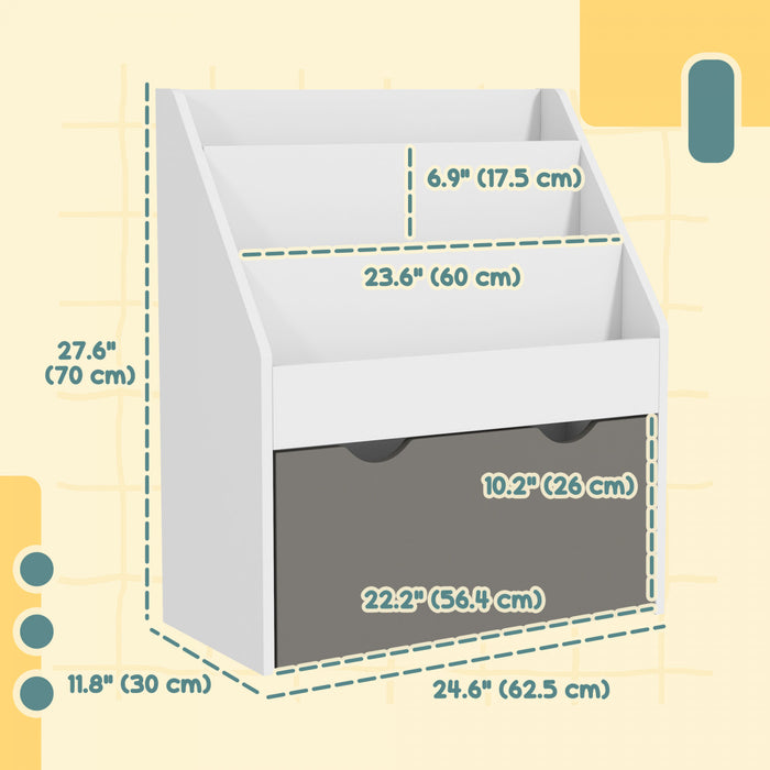 Qaba Etagere Pour Enfants 3 Niveaux, Tiroir Pour Chambre D'enfant, Gris