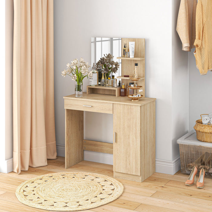 HOMCOM Coiffeuse, table de maquillage avec miroir et etageres de rangement