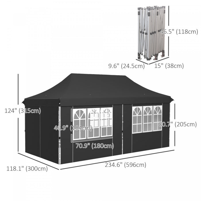Outsunny 20x10 Tente Pop Up Canopy Ajustable W/ Flanc, Gris