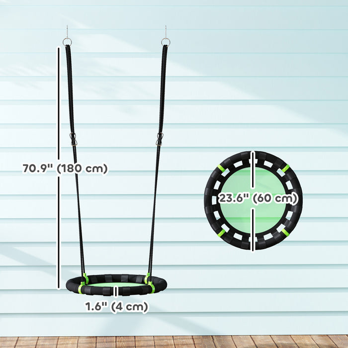 Qaba Balancoire d'arbre avec soucoupe pour enfants, balancoire volante de 24 po avec cordes de suspension reglables, capacite de 154 lb, balancoire en filet pour enfants, vert