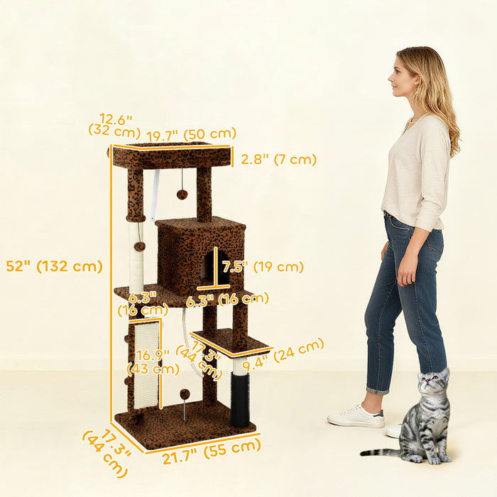 Arbre a chat 132 cm avec griffoirs, motif leopard