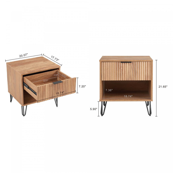 Table de nuit moderne Dumbo 20\" a cannelures en brun dore (1 tiroir) – Lot de 2