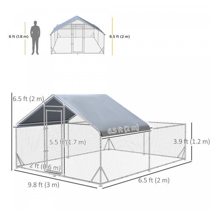 Pawhut Grand Poulailler En Metal, Poulailler Pour Poules Avec Couverture Anti-uv, Cage A Volaille Pour Canards, Lapins, Pour La Ferme En Plein Air, 13.1' X 9.8' X 6.4'.