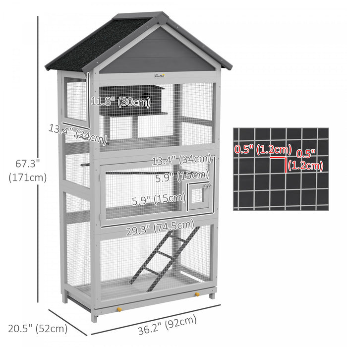 Cage A Oiseaux En Bois Avec Perchoirs, Echelle, Plateau