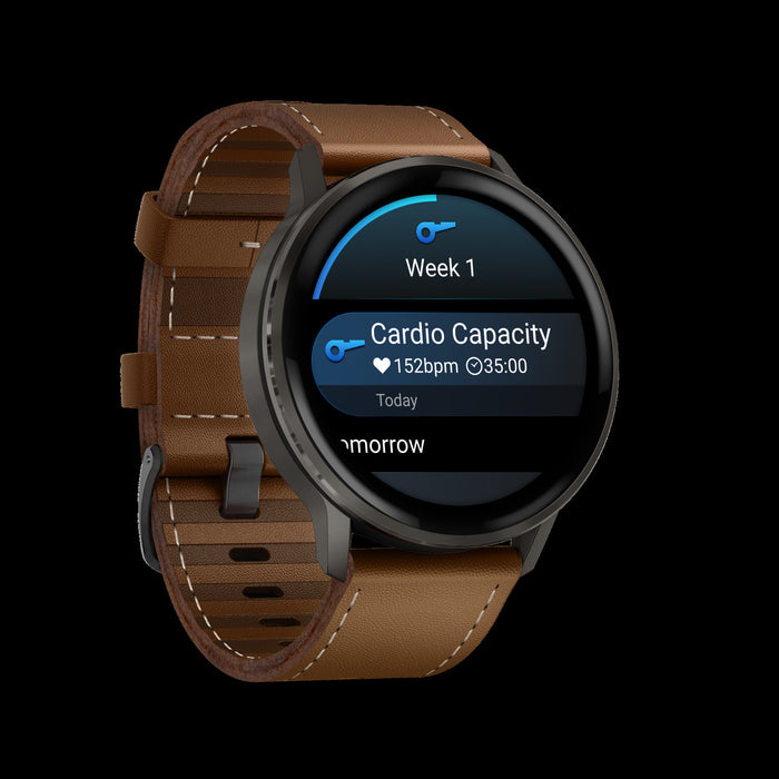 Montre intelligente Garmin Venu 4 45 mm en cuir ardoise durable - Navigation portable, routage avance, rappels meteo, informations d'entrainement, tour automatique