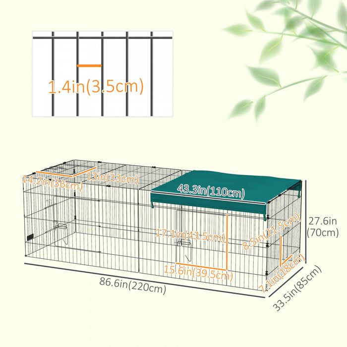 Pawhut Cage Pour Petits Animaux, Parc Pour Poulets, Lapins, Chinchillas, Parc Exterieur Pour Petits Animaux Avec Toit, 87\" X 34\" X 28\", Vert