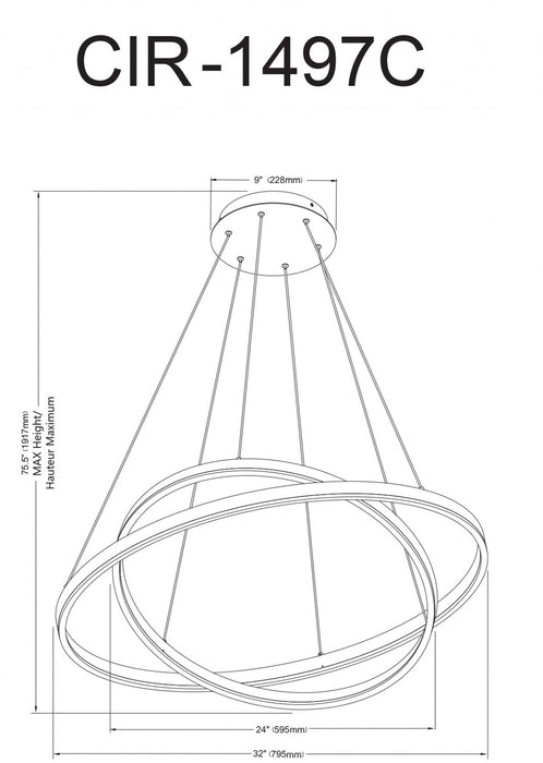 Lustre Circulo de Dainolite en acrylique blanc qui diffuse la lumière, avec fini noir mat et ampoule de 97 W