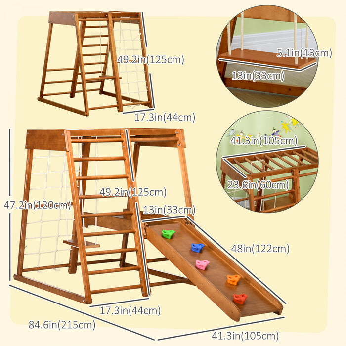 Qaba Aire De Jeux Interieure 6 En 1 Pour Enfants Jungle Gym Avec Toboggan, Mur D'escalade, Grimpeur De Corde, Barres De Singe, Balancoire, Jouets D'escalade Pour Tout-petits De 3 A 10 Ans