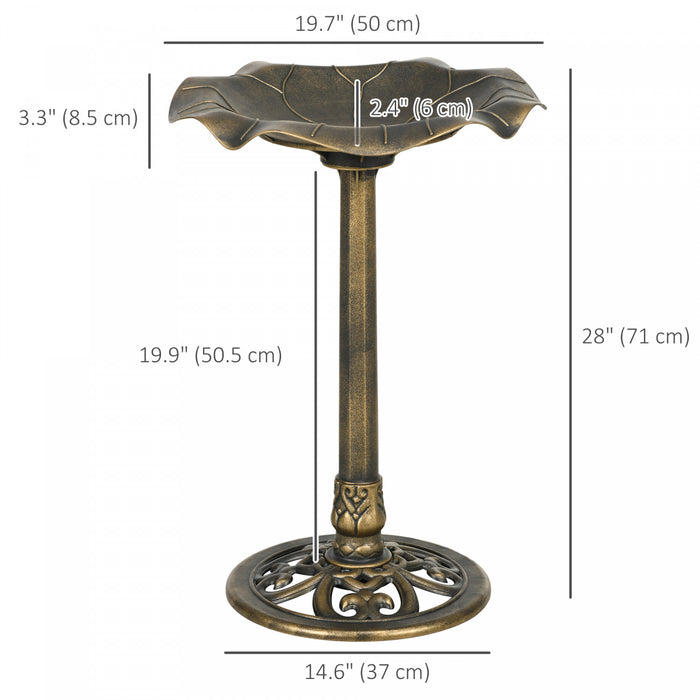 Outsunny Bain D'oiseaux Exterieur Avec Bassin En Feuilles De Lotus, Bronze