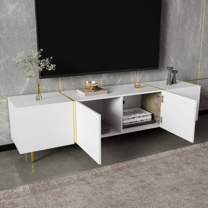 Meuble Tv Moderne Frances Avec 4 Portes, Blanc Laque Brillant
