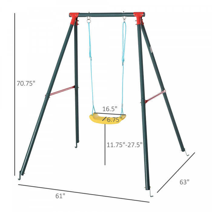 Outsunny Balancoire En Metal Avec Corde Reglable Robuste Structure En A Exterieur Jardin Set De Jeu Amusant Pour Enfants 6-12 Ans Vert
