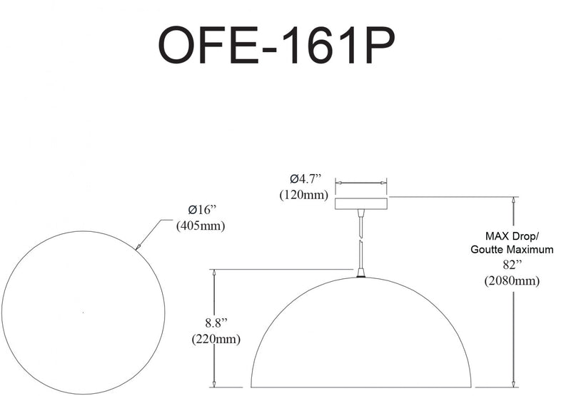 Petit luminaire suspendu Ofelia de Dainolite avec fini noir mat et blanc, et 1 ampoule