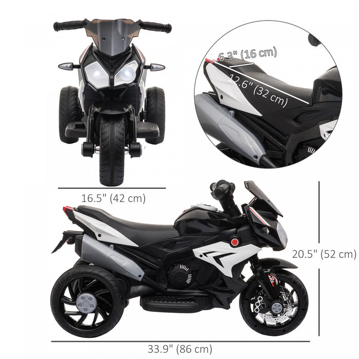 Qaba Moto Pour Enfants 6v Avec Musique, Phares, 3 Roues, Noir