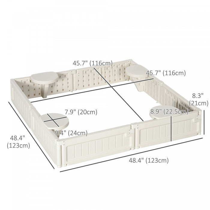 Bac A Sable Exterieur Pour Enfants, Avec Auvent Oxford Impermeable, Revetement Inferieur En Tissu, Jeu Pour Enfants De 3 A 12 Ans, Jardin, Blanc Creme