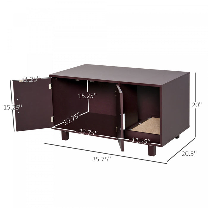 Pawhut Toilettes Pour Chat En Bois Boite A Litiere Pour Animal Domestique Enclos Chaton Maison Table De Chevet Table De Chevet Avec Grattoir Portes Magnetiques Marron