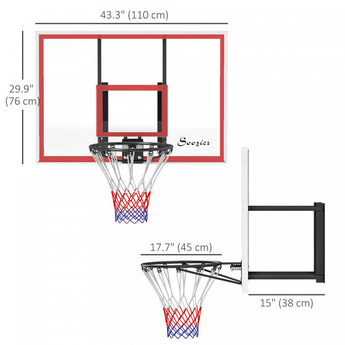 Soozier Panier De Basket Mural Avec Panneau Incassable, Blanc