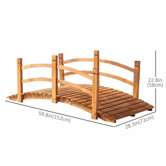 Outsunny Pont De Jardin En Bois De 5 Ft Passerelle En Arc Classique Avec Garde-corps Pour Passerelle De Bassin De Ruisseau Orange