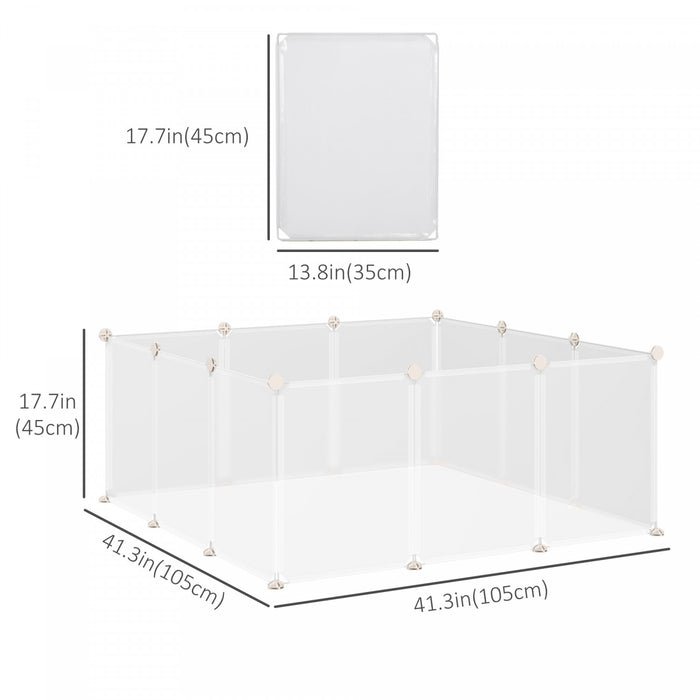 Pawhut Parc Pour Animal Domestique, Cage Pour Petit Animal Cloture Ouverte En Plastique Portable 12 Panneaux Pour Lapin Chinchilla Cochon D'inde Blanc, 18\" X 14\"