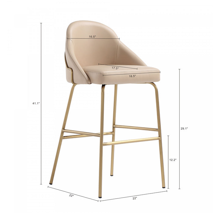Tabouret de bar moderne en metal Gracie avec revetement en tissu, couleur beige et or - Lot de 2