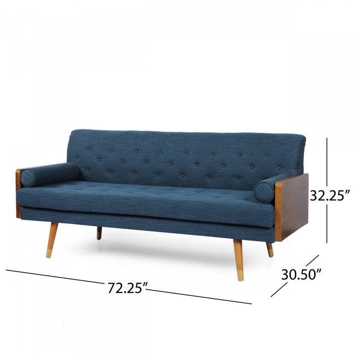 Canapé Aidan 3 Places En Tissu Capitonné Avec Coussins En Mousse – Bleu Marine