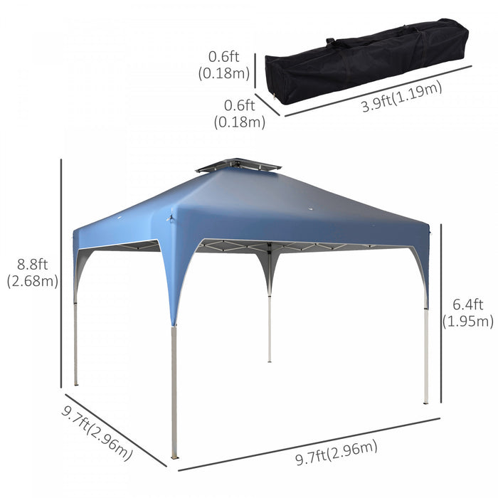 Outsunny 10'x10' Auvent, Tente De Fete Facile A Installer Avec Toit Aere A 2 Niveaux Et Sac De Transport Pour Exterieur, Jardin, Camping, Bleu