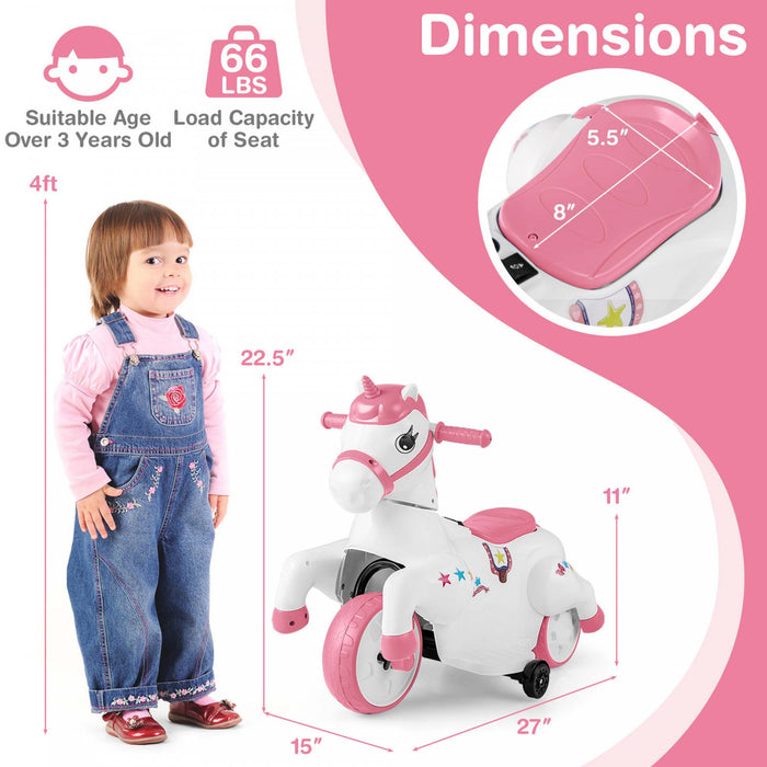 Costway 12v Enfants Monter Sur Jouet Unicorne Avec Roues D'entrainement Musique Un Bouton Demarrer Cheval Jouet Rose