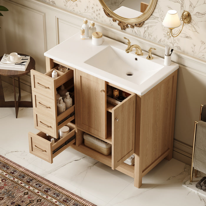 Oakmere Meuble-Lavabo Simple 36 po avec Deux Portes et Deux Tiroirs, Bois Naturel