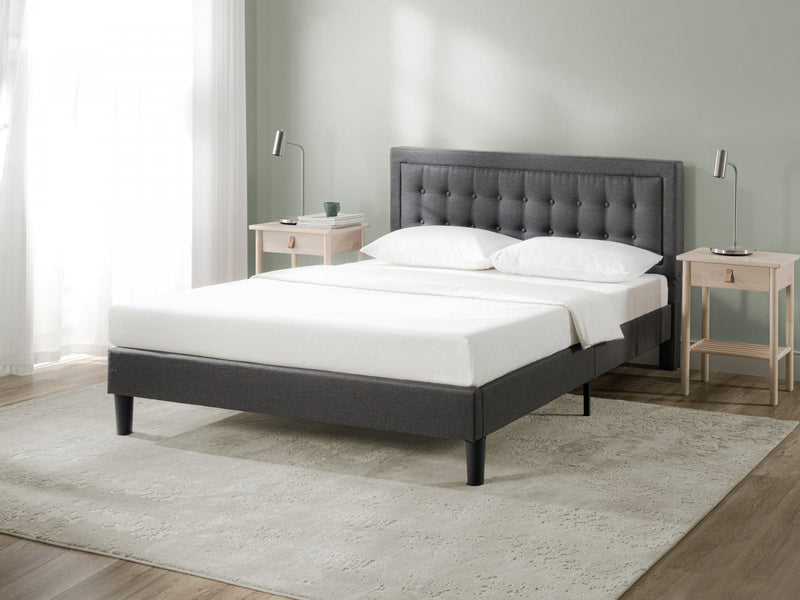 Dachelle lit plateforme rembourré avec tête de lit gris foncé - Double