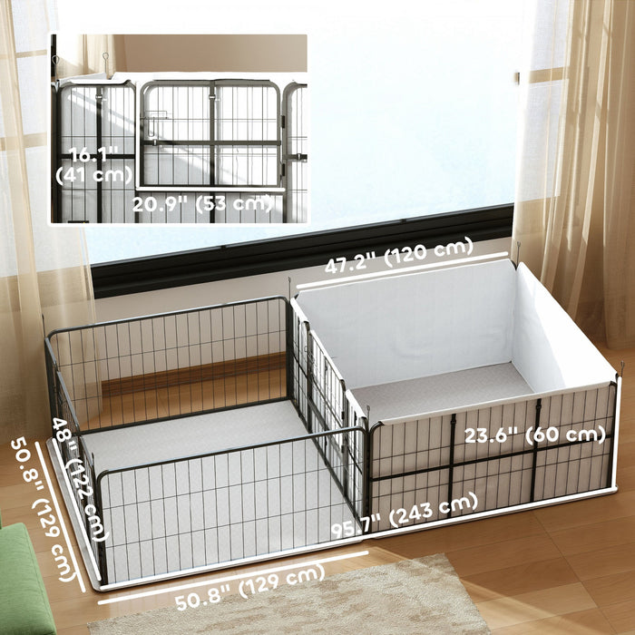 Pawhut Boite De Mise Bas Pour Chiens, Boite De Mise Bas A 7 Panneaux Convertible, Coussinets Lavables, Tissu Oxford 600d, Doubles Portes, Pour Chiens De Taille Moyenne Et Grande
