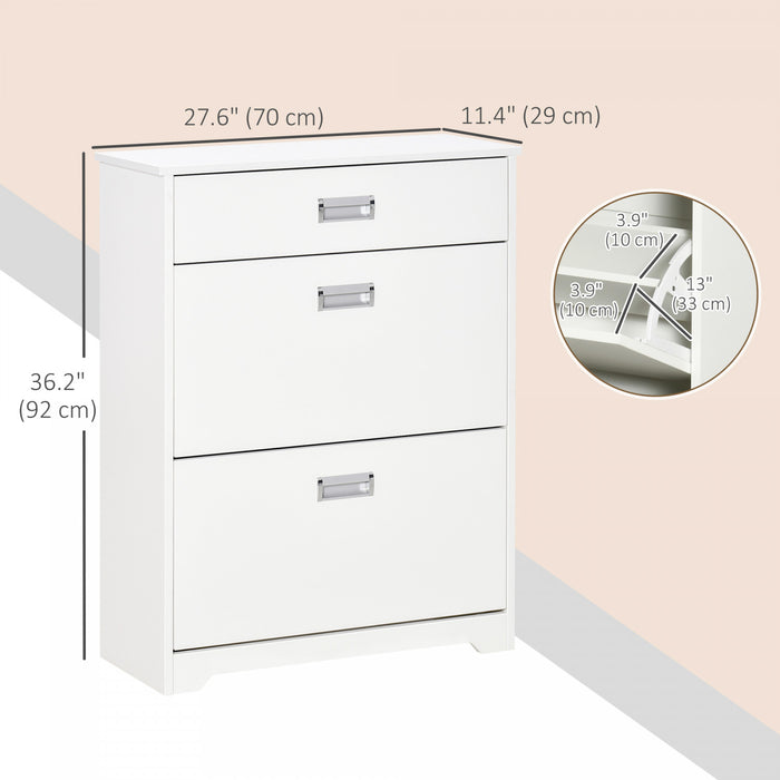 HOMCOM Meuble a Chaussures Moderne avec 3 Tiroirs pour 16 Paires, Blanc
