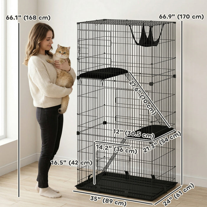 Cage interieure pour chat a 3 niveaux avec hamac pour 1 a 2 chatons