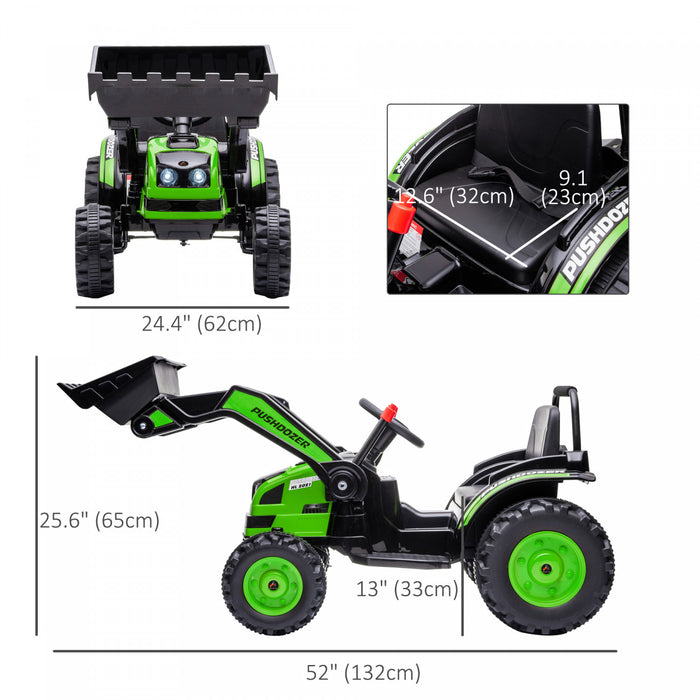 Aosom Voiture Electrique 6v Alimentee Par Batterie, Tracteur De Construction, Phare, Musique, Avance Arriere Engrenage Pour 3-5 Ans Vert