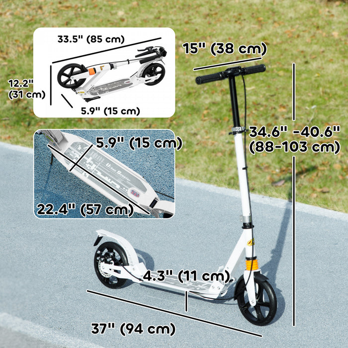 Qaba Trottinette Pliable Pour Enfants Avec 4 Hauteurs Reglables, Blanc