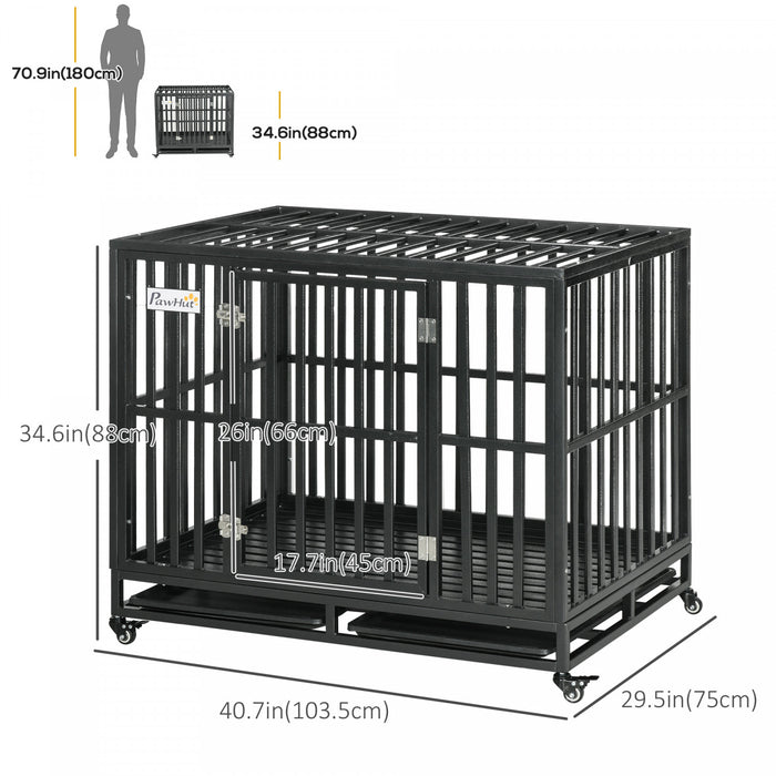 Pawhut – Cage En Metal Robuste Pour Chien, Chenil Et Cage, Parc Pour Chien Avec Roues Verrouillables, Plateau Coulissant Et Sol Anti-pincement
