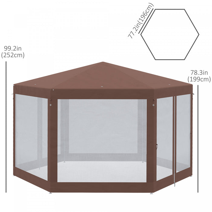 Tente De Reception Hexagonale Outsunny 13 Pi X 13 Pi Avec Filets, Brun